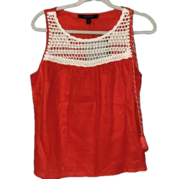NWT linen top Marc New York womens medium spring linen cream crochet tassel rope - Picture 1 of 6
